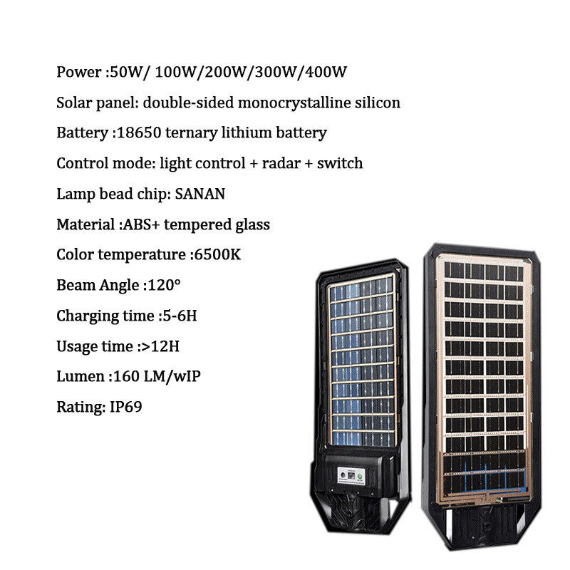 Material ABS Sensor de movimiento solar Inmuevo de seguridad IP68 All In One Luz de calle LED