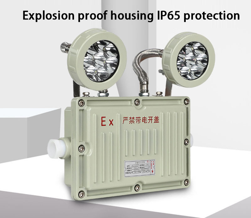 2 X 8W Especificaciones Recargable Luz de salida de dos cabezas A prueba de explosión Iluminación de emergencia Luz LED