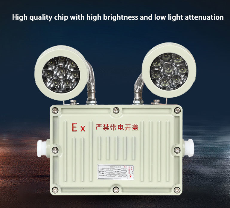 2 X 8W Especificaciones Recargable Luz de salida de dos cabezas A prueba de explosión Iluminación de emergencia Luz LED